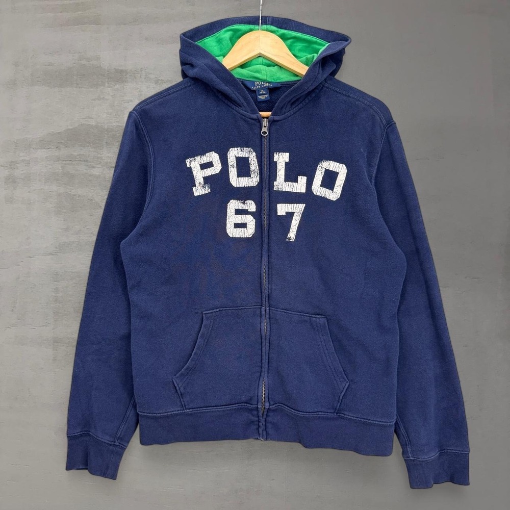 Polo Ralph Lauren Zip Up Hoodie Navy Blue Polo 67 Graphic XL 18-20